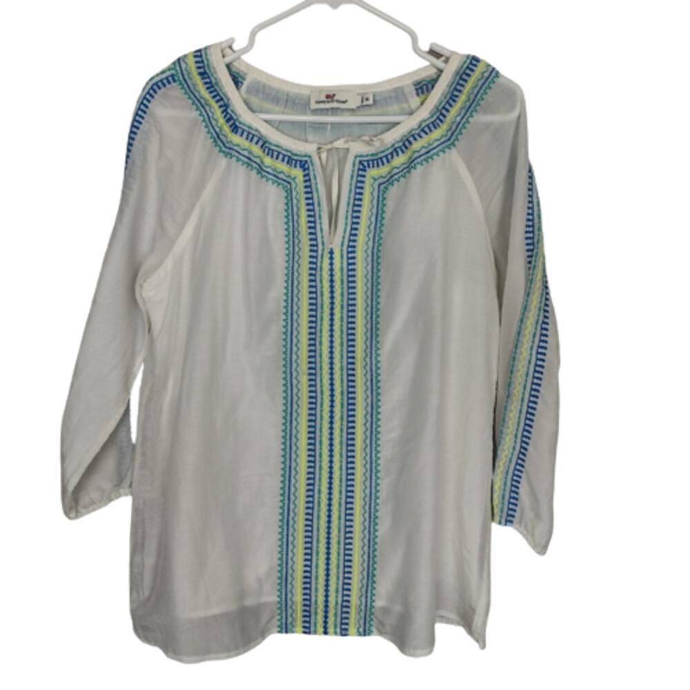 Vineyard Vines Embroidered Silk Blend Tassel Tunic Top Size XS